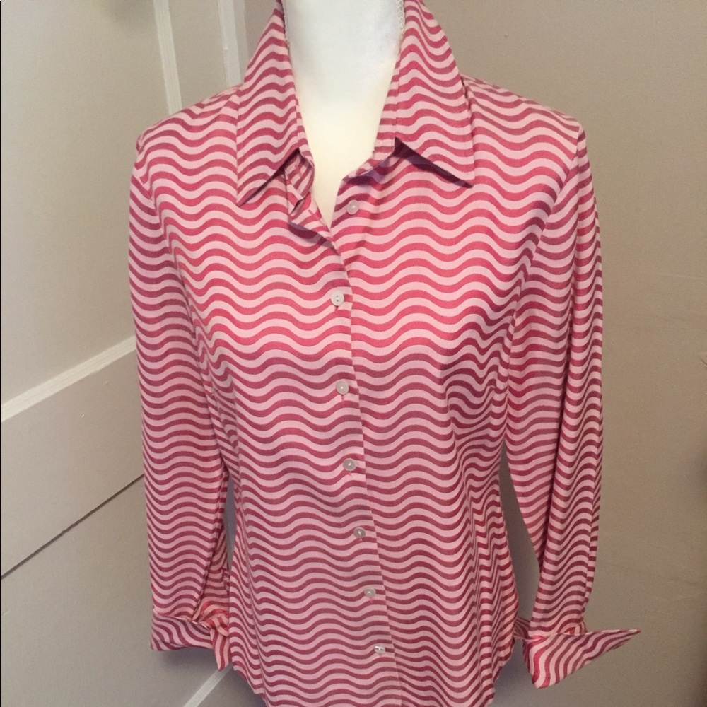 J. McLaughlin Pink Silk Shirt Blouse Size 10